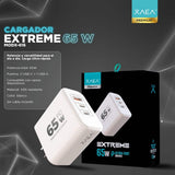 ADAPTADOR CARGADOR XAEA EXTREME 65W 1 USB A + 2 TIPO C