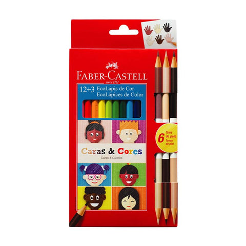 LAPICES DE COLORES FABER CASTELL x 12 + 3 caras - libreriaoasis.com