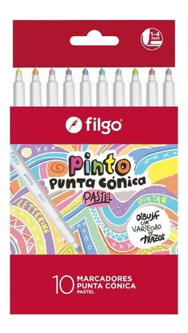 MARCADORES FILGO PASTEL PUNTA CONICA X 10