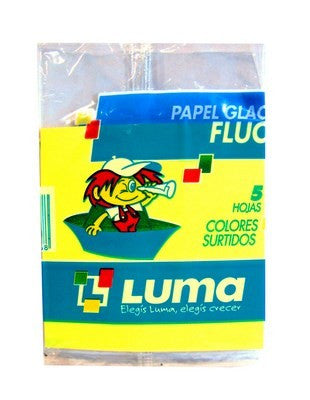  PAPEL GLACE FLUO x 5 HOJAS